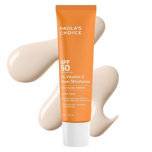 Paula's Choice 5% Vitamin C Sheer Sunscreen for Face, SPF 50 Face Sunscreen, Moisturizing, Lightweight Invisible, Prevents Dark Spots, No Cast, All Skin Types, UVA/UVB Protection, Fragrance-Free, 2oz