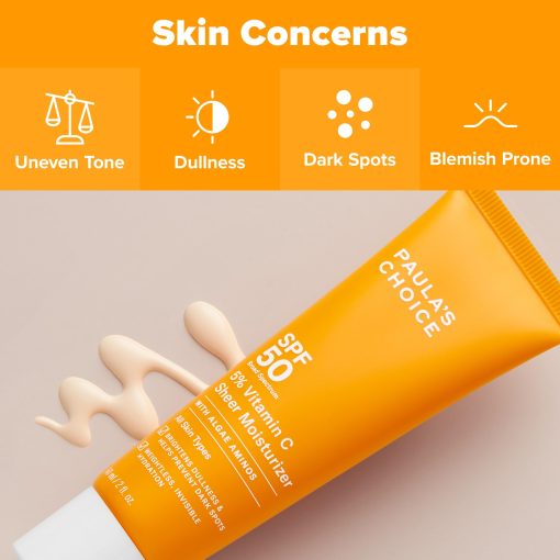 Paula's Choice 5% Vitamin C Sheer Sunscreen for Face, SPF 50 Face Sunscreen, Moisturizing, Lightweight Invisible, Prevents Dark Spots, No Cast, All Skin Types, UVA/UVB Protection, Fragrance-Free, 2oz - Image 4