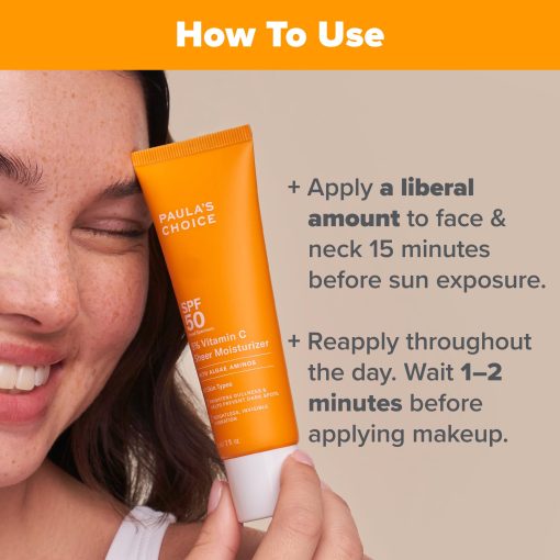 Paula's Choice 5% Vitamin C Sheer Sunscreen for Face, SPF 50 Face Sunscreen, Moisturizing, Lightweight Invisible, Prevents Dark Spots, No Cast, All Skin Types, UVA/UVB Protection, Fragrance-Free, 2oz - Image 9